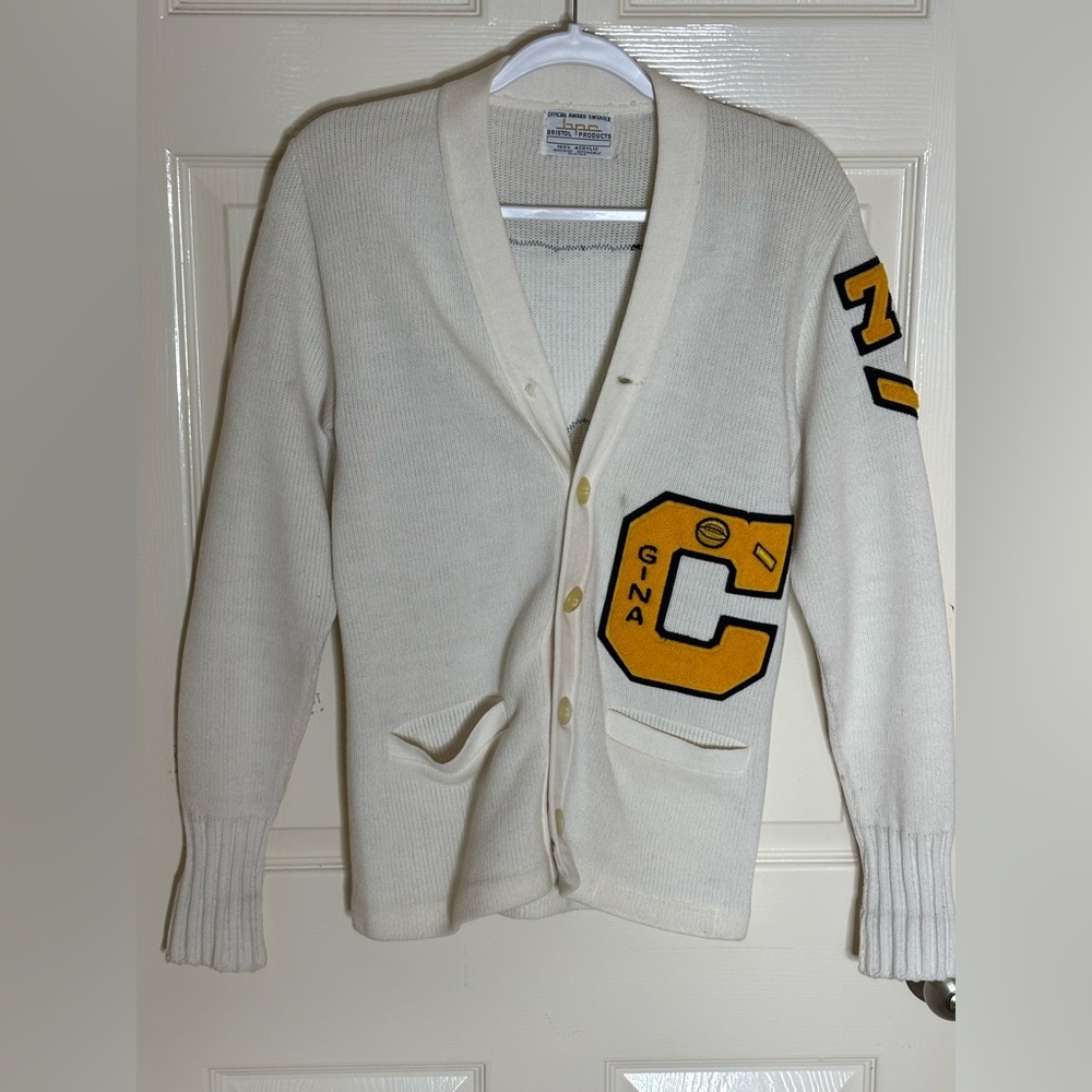 Vintage Late 60s - 70s Sand Knit Letter C Knit Letterman Cardigan Sweater Small​ - Picture 9 of 9